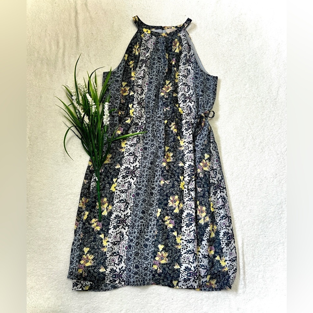 Loft Tie Waist Floral Paisley Halter Dress - Medium